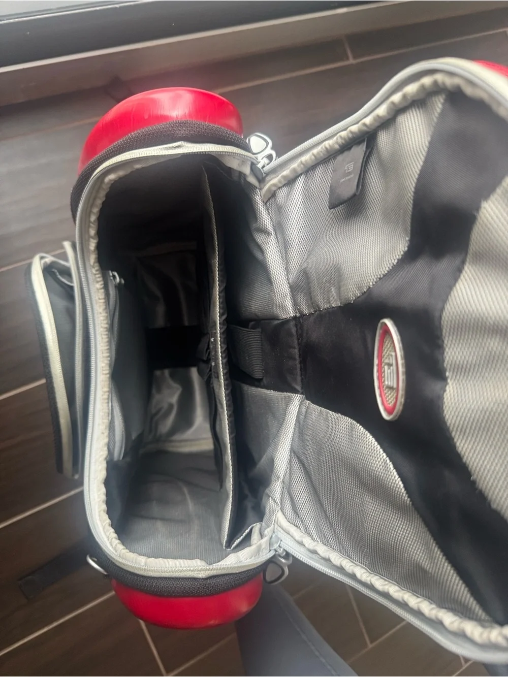 This is a Tumi T3 backpack designed in collaboration with Ducati